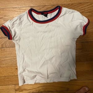 WHITE TEE WITH BLUE AND RED TRIM